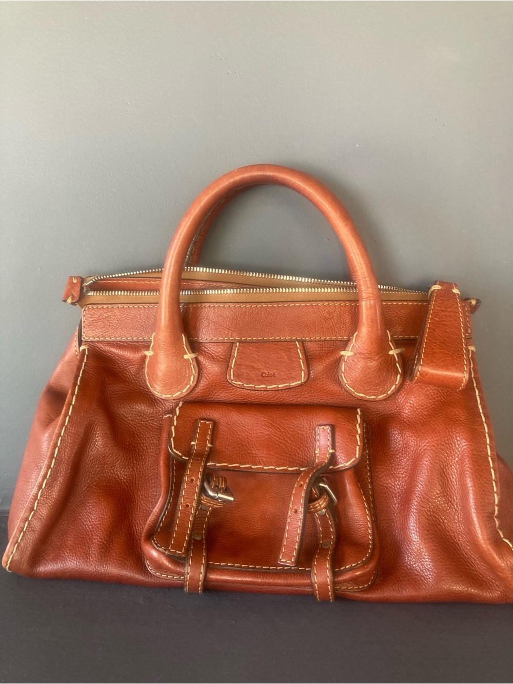 Chloe Edith Leather Satchel with Contrast Stitching
